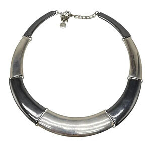 Chunky Alfani Silver & Black Metal Statement Necklace With Adjustable Chain
